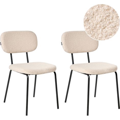 Conjunto de 2 sillas de comedor tapizadas de bouclé de diseño retro con base de patas de hierro beige Adair