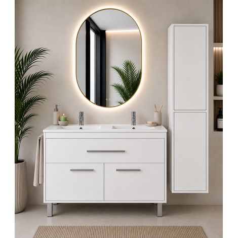 Meuble de salle de bain avec vasque ORIGENBATH BAHIA sans miroir 120x45 cm double vasque blanc avec colonne (1/5)