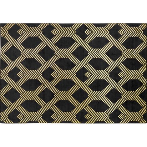 Alfombra negra con patrón geométrico dorado viscosa con algodón 160 x 230 cm estilo moderno glam Vekse