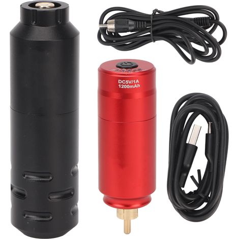 Kit machine à tatouer noir avec interface RCA, liner et shader rouge, bloc d'alimentation complet pour tatouage professionnel. (1/5)