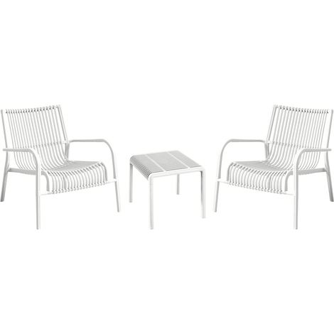 Set 3 pz salotto da giardino esterno veranda in polipropilene bianco poltrona sedia tavolino 818ve
