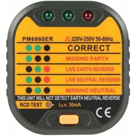 50-60Hz Testeur de Prises de Courant Électrique EU Automatique pour la Maison PM6860BG/DR/ER avec Fonction de Test RCD(EU Plug) (1/4)