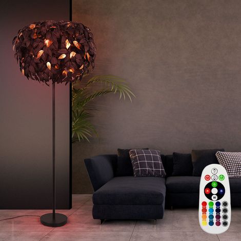 Lampada da terra Lampada da terra, lampada da soggiorno, 3 fiamme, design a foglia, interruttore a pedale, telecomando dimmerabile, metallo, oro nero, 3x LED RGB 4.8W 470Lm bianco caldo, PxH 70x180cm