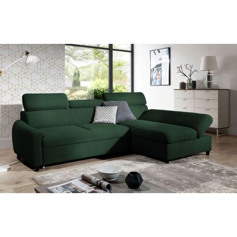 Ecksofa Schlafsofa Sofa ANTON XS in Stoff Esito Dunkelgrün Ottomane Rechts (1/4)