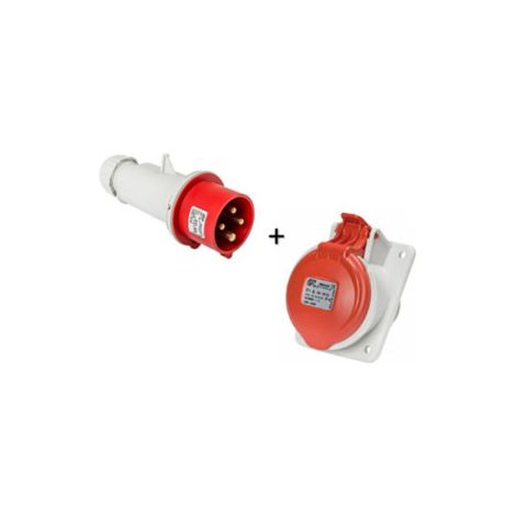 Digital - Prise de Courant Europu00e9enne encastru00e9e 3P+T 32A + Fiche mu00e2le - 380V IP 44 - Ru00e9f. : 51114+51314 (1/5)