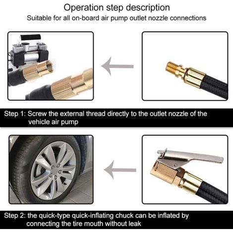 Tuyau de pompe de gonflage de pneu, tuyau en caoutchouc d'air de valve de moto mandrin de pneu de verrouillage avec clip pour outil pneumatique de tuyau de vélo de voiture de moto (1/3)