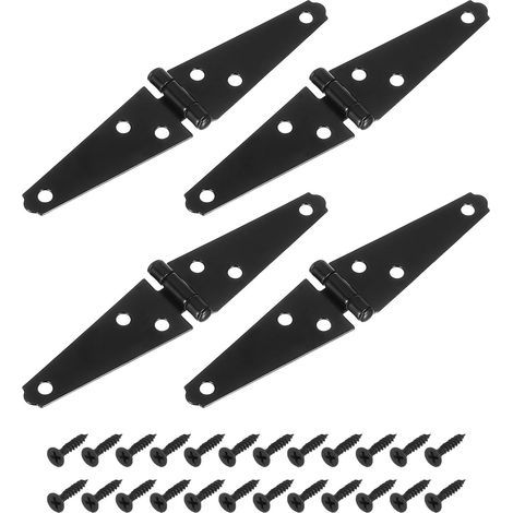 Lot de 4 charnières à sangle, charnières de porte d'abri de jardin de 7,6 cm, charnières en T robustes avec vis pour clôtures en bois, portes de cour, portail de grange, noir (1/5)
