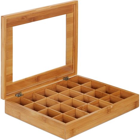 Boîte à thé pratique 24 compartiments rangement décoratif 30 x 20 x 10 cm en bambou naturel (1/5)