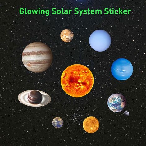 Autocollants Lumineux 9pcs Planètes Étoiles Lumineuses Système Solaire Planètes Fluorescent Stickers Muraux Décoration de Plafond Autocollants pour Chambres d'enfants (1/5)