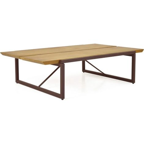 Table basse 113 cm en bois de pin et métal marron - LINEA (1/5)