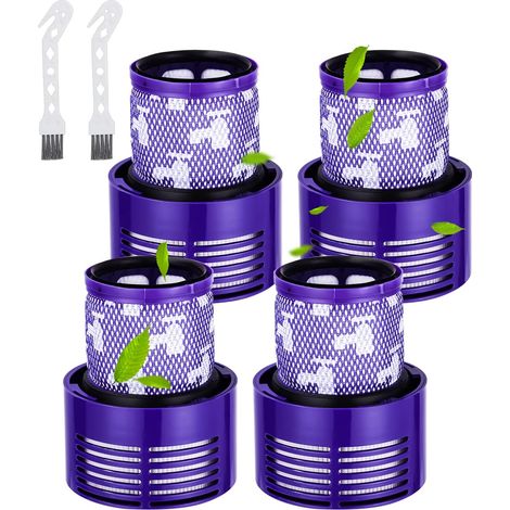 Bleosan – Lot de 4 filtres HEPA pour aspirateur Dyson V10 SV12 – Haute efficacité pour particules fines – 2 brosses de nettoyage incluses (1/4)