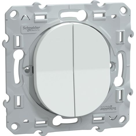 Schneider Electric – Mécanisme double poussoir OVALIS blanc 10 AX – Fixation par vis et griffes – Résistant aux UV – S320216