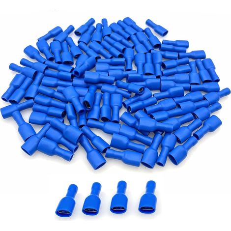 100 pièces 6.3x0.8mm connecteurs rapides bleus prise bornes à sertir femelles à pression entièrement isolées (1/5)
