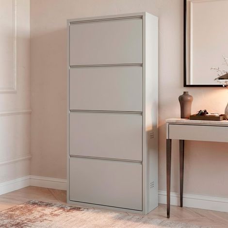 Arreditaly Scarpiera Slim In Metallo 4 Ante A Ribalta Ultra Sottile Salvaspazio Mobile Portascarpe Moderno Ingresso Camera Corridoio 138 x 50 x 15 Cm - Colore: Grigio (1/5)