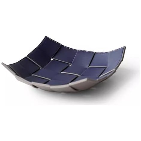 Schlüsselablage für den Flurtisch, zweifarbiger Lederorganizer, Schlüsselablage, Schmuckablage, Schreibtischablage, kleine Schmuckschale (blau, M) (1/5)