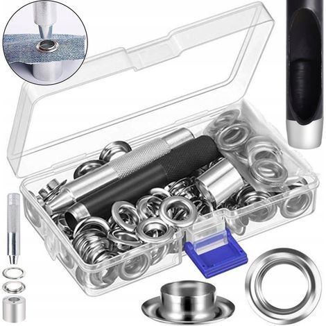 Kit di occhielli per tarpaulin con punzone e attrezzo per occhielli, 10mm, 100 pezzi (1/5)