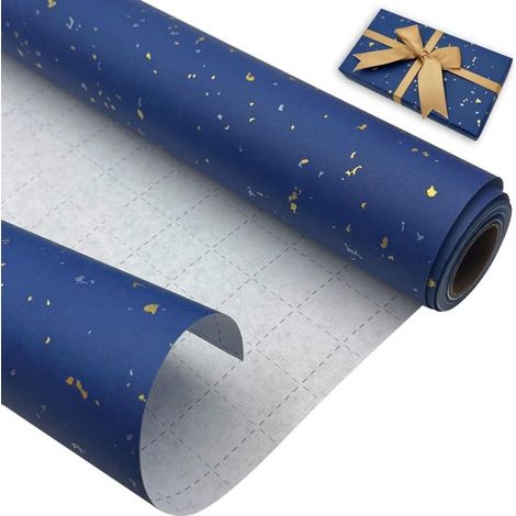 Rouleau de papier cadeau d'anniversaire 43 cm x 10 m, papier kraft recyclable, pour anniversaires, mariages, fêtes prénatales, cadeaux d'invités, décoration, bleu (1/5)