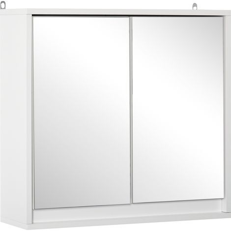 Armoire de toilette 2 portes avec miroir et étagère réglable en MDF, 48x14.5x45cm, blanc (1/5)