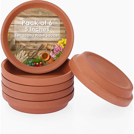 Petites Soucoupes pour Plantes en Terre Cuite, Lot de 6, D12.5cm Soucoupes Rondes pour Plantes et Les Pots de Fleurs de 3.5/4/5 inch (1/5)