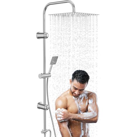 Colonne de Douche Acier Inox Pommeau 30x30 Douchette Réglable (1/5)