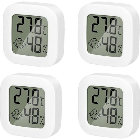 Jalleria 4 Pack Thermometre Interieur Mini LCD Thermomètre Hygrometre Haute Précision Température Hygromètre Moniteur avec Air icône Confortable pour Cuisine Chambre de Bébé Serre Entrepôt Bureau (1/4)