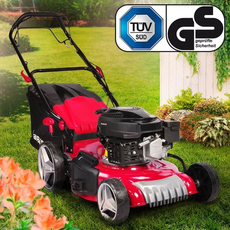 BRAST Benzin Rasenmäher mit Antrieb 3,5kW (4,76PS) 46cm Schnittbreite TÜV 4 Takt OHV Motor 30-80mm Schnitthöhe 60L Fangkorb Stahlgehäuse