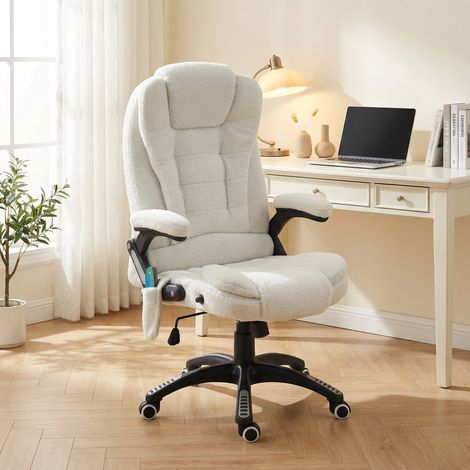 Silla de Oficina con Masaje de 6 Puntos con Función de Calefacción Tejido de Borreguito 68x72x110-120 cm Blanco (1/5)