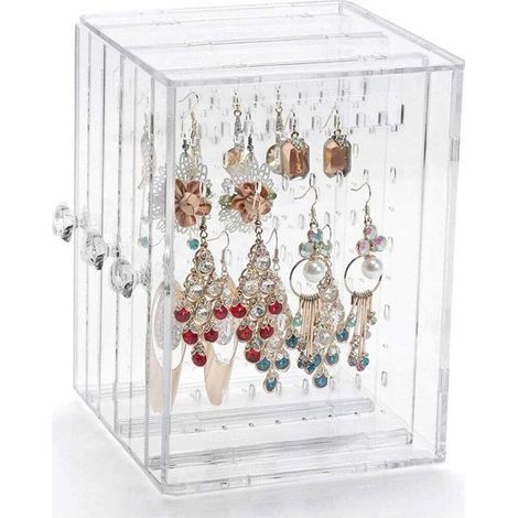 Linghhang – Support de rangement pour boucles d'oreilles acrylique – 3 tiroirs verticaux – Design compact et léger – Organisateur de bijoux pour femmes (1/5)