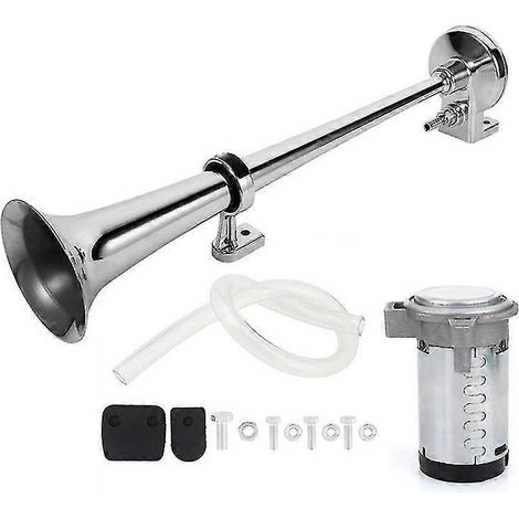 Klaxon pneumatique pour voiture 17 pouces 150 dB 180 W, sirène à pompe, compresseur simple pour camion, voiture, bateau, moteur, argent (1/5)