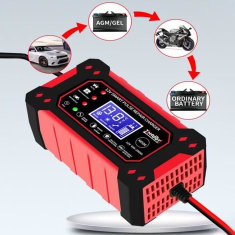 Chargeur de Batterie - - 12V6A - Compatible avec AGM, Gel, Wet - Universel pour Voiture, Moto, Camion (1/4)