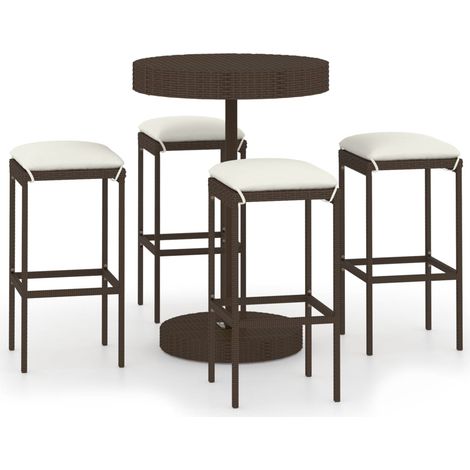 Maison Exclusive - 5-tlg. Gartenbar-Set mit Kissen Poly Rattan Br