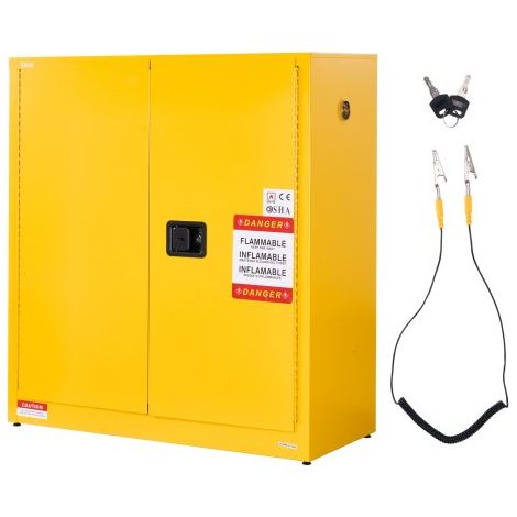 Armoire de Sécurité pour Produits Inflammables de 110 L 109,2 x 46 x 118 cm, Armoire Coupe-Feu pour Liquides Inflammables, en Acier Laminé à Froid et Galvanisé, avec Étagère Réglable, Jaune (1/3)