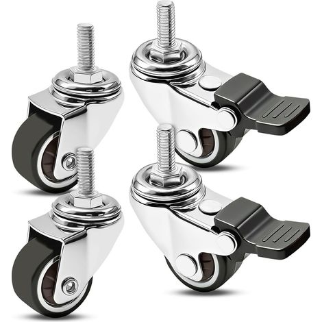 4 roulettes de meubles de 50 mm, roulettes pivotantes avec filetage M8 x 15 mm, roulettes non marquantes, roulettes robustes verrouillables, capacité de charge totale 40 kg (2 avec freins). (1/5)