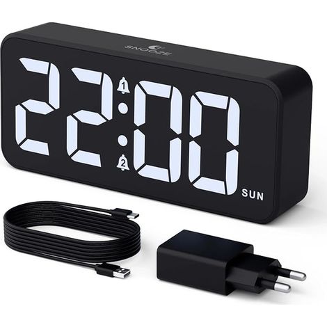 CHEREEKI Réveil Réveil Numérique Grand écran LED Reveil Matin Double Alarme Sonneries Programmes Luminosité Volume 12/24H (1/5)
