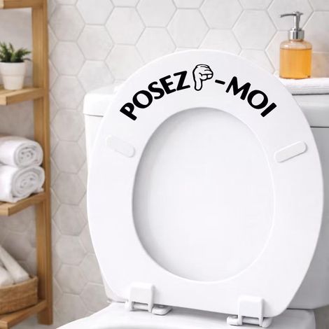Autocollant WC Rappel "Posez-Moi" pour Toilette – Sticker Motivant Fermeture de l'Abattant WC – Adhésif Amusant et Pratique pour Salle de Bain (9 x 25 cm, 2 Pièces) (1/5)