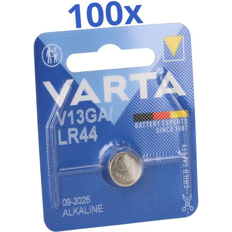100x Varta Knopfzelle Electronics V 13 GA / A76 / LR 44 Alkaline 1,5 V 1er Blister (1/5)