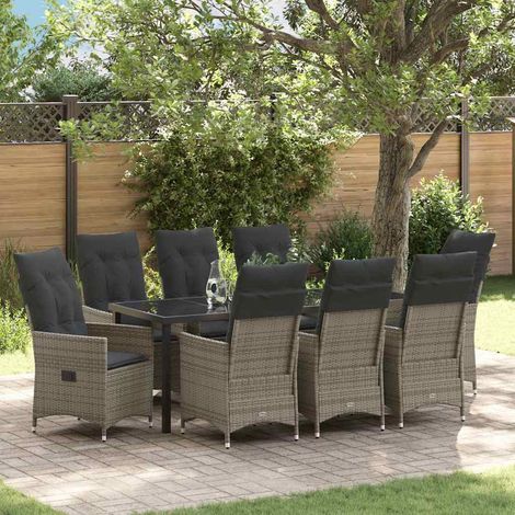 Conjunto de Comedor de Jardín 9 pcs Gris ratán sintético