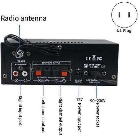 Amplificateur numérique HiFi Bluetooth 2.0, compatible avec les haut-parleurs et doté d'une prise américaine pour une utilisation à domicile ou en voiture (LX).WHBYV (1/4)