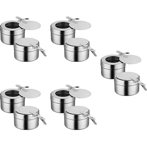 10er-Packung Edelstahl-Brennstoffbehälter mit Deckel, ideal zum Warmhalten von Tellern, Buffets und Grills.