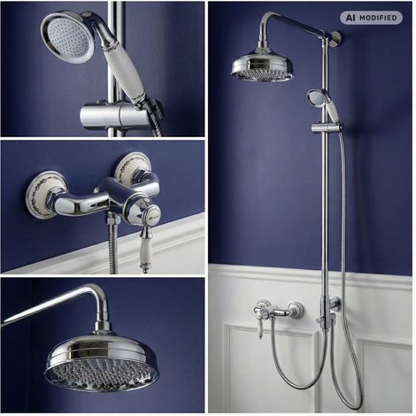 Système de douche rétro nostalgique PaulGurkes avec douche pluie (1/5)