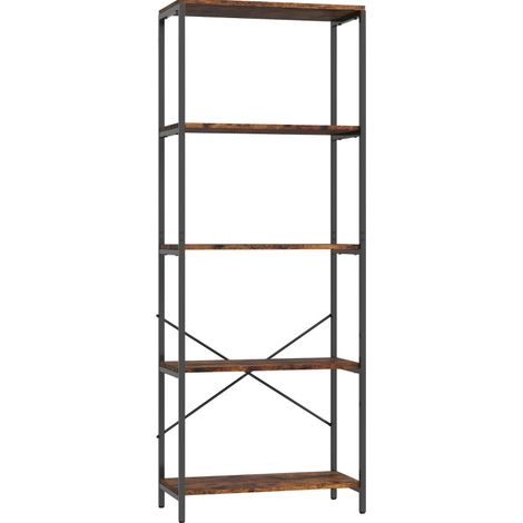 Bibliothèque 5 niveaux en métal, finition brun rustique, style industriel, étagères de rangement robustes pour livres, plantes et déco, 79 x 35 x 161 cm  CHICFURN (1/5)