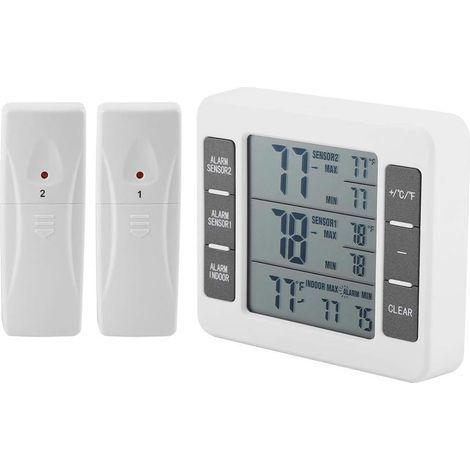 Thermomètre pour réfrigérateur Affichage numérique sans fil Congélateur Moniteur de température Thermomètre pour réfrigérateur avec capteur 2 pièces et alarme Min/Max (1/4)