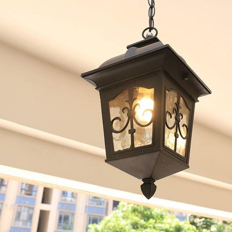 E27 Lampes Suspendues Lampe Pendentif Extérieure Noir Rétro IP44 Vintage Industriel Fer Plafonnier Éclairage Imperméable À La Pluie Pavillon Villa Loft Lustre Lumière Extérieure (A)