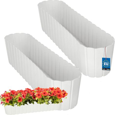 Pot de fleurs ovale pour balcon ou terrasse, style rustique anthracite, 60 cm, lot de 2 (1/5)