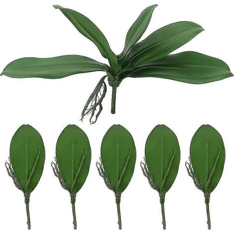Künstliche grüne Orchideenblatt-Simulation, echte Latex-Kontakt-Grünpflanze für Blumen Gar (1/5)