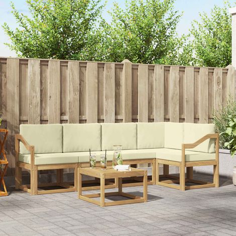 vidaXL Outdoor-Sofagarnitur 6 pcs Weiß und Creme Massivholz Akazie (1/5)
