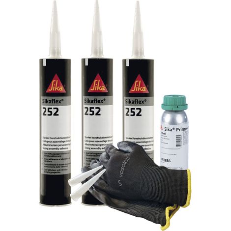Sikaflex 252 schwarz 3x 300ml Klebstoff mit Primer 209D - für die Verklebung von Kunststoff mit 5 Düsenspitzen