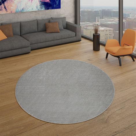 Tapis de salon à poils courts, uni, design moderne et intemporel 160 cm x 160 cm x 12 mm, Silber, Rond