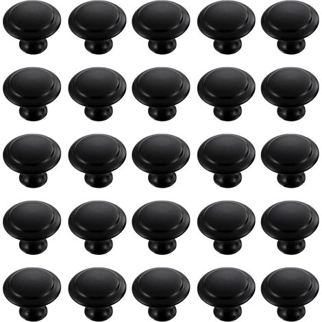 25 Pièces Boutons D'armoire Ronds, Boutons de Porte Noirs en Acier Inoxydable Bouton de Porte de Placard Boutons de Tiroir en Forme de Champignon Avec vis de Montage (30 mm) (1/4)