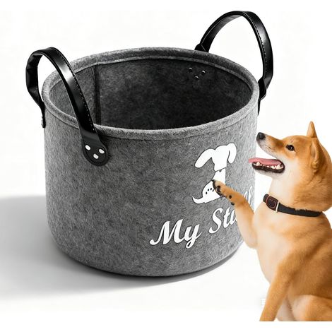 Panier de rangement en feutre pour jouets pour chien - Panier de rangement avec poignées rondes - Pliable - Panier pour animaux